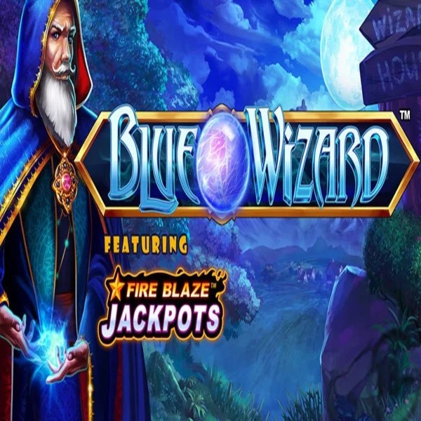 Blue Wizard Fire Blaze Jackpots logo by Rarestone Gaming Casino Winner